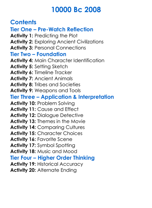 10000 Bc 2008 Worksheet Activity Booklet
