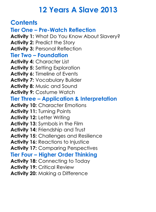 12 Years A Slave 2013 Worksheet Activity Booklet
