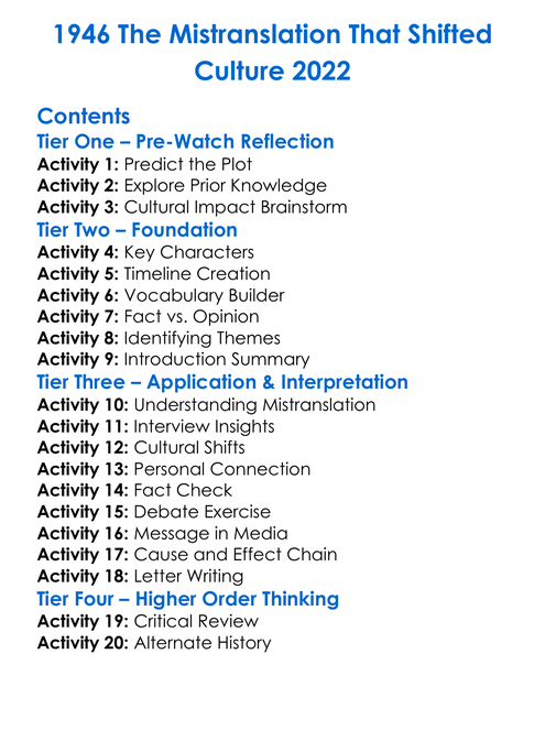 1946 The Mistranslation That Shifted Culture 2022 Worksheet Activity Booklet