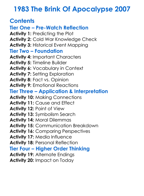 1983 The Brink Of Apocalypse 2007 Worksheet Activity Booklet
