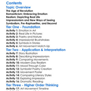 19Th Century Art And Literature Movements Worksheet Activity Booklet