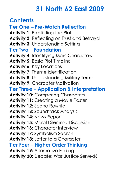 31 North 62 East 2009 Worksheet Activity Booklet
