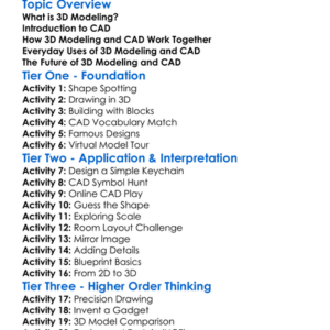 3D Modeling And Cad Worksheet Activity Booklet