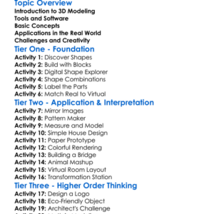 3D Modeling Worksheet Activity Booklet