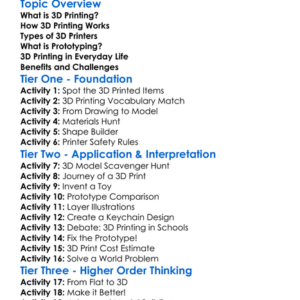 3D Printing And Prototyping Worksheet Activity Booklet