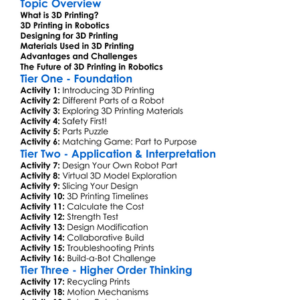 3D Printing For Robotics Components Worksheet Activity Booklet