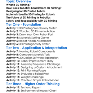 3D Printing For Robotics Worksheet Activity Booklet