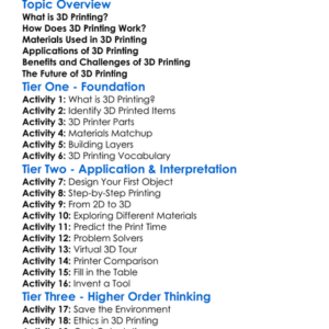 3D Printing Fundamentals Worksheet Activity Booklet