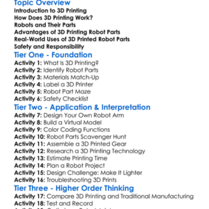 3D Printing Robot Parts Worksheet Activity Booklet