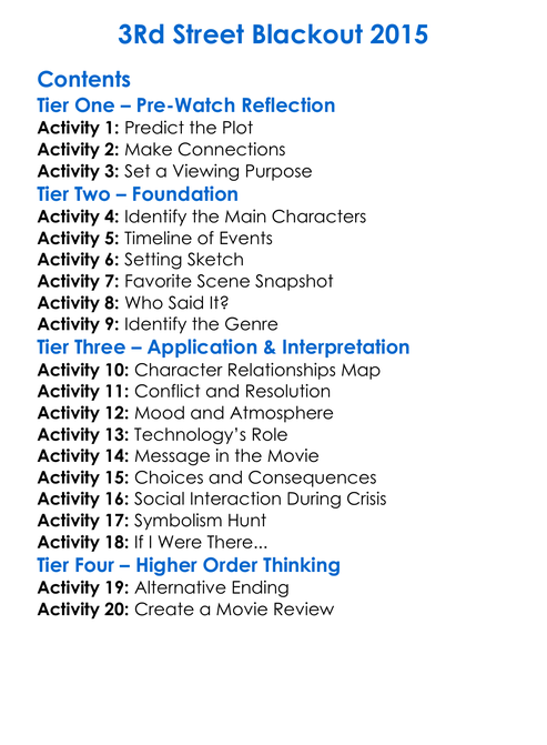 3Rd Street Blackout 2015 Worksheet Activity Booklet