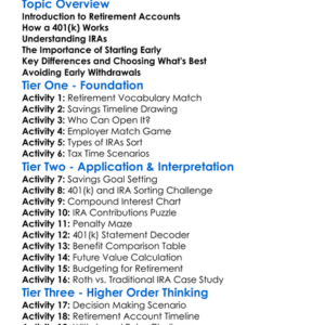 401K And Ira Basics Worksheet Activity Booklet