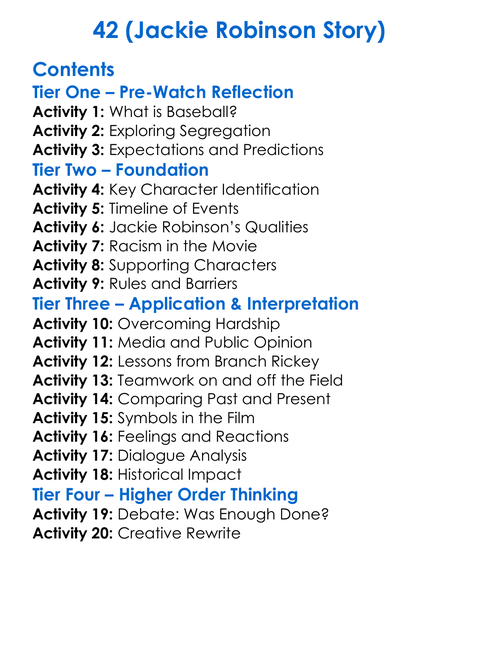 42 Jackie Robinson Story Worksheet Activity Booklet