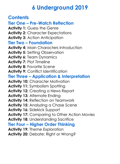 6 Underground 2019 Worksheet Activity Booklet