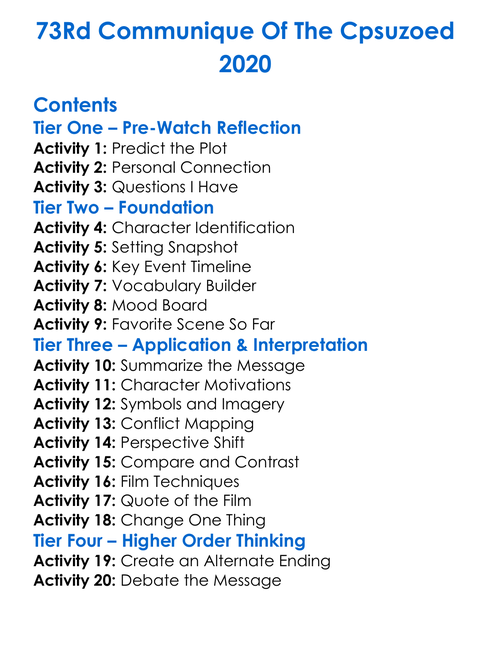 73Rd Communique Of The Cpsuzoed 2020 Worksheet Activity Booklet