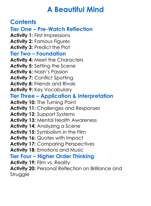 A Beautiful Mind Worksheet Activity Booklet