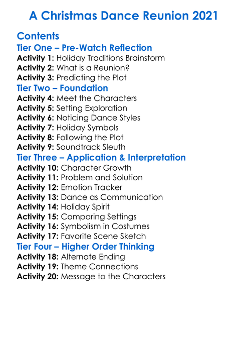 A Christmas Dance Reunion 2021 Worksheet Activity Booklet