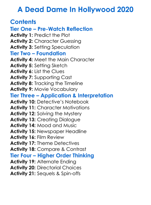 A Dead Dame In Hollywood 2020 Worksheet Activity Booklet