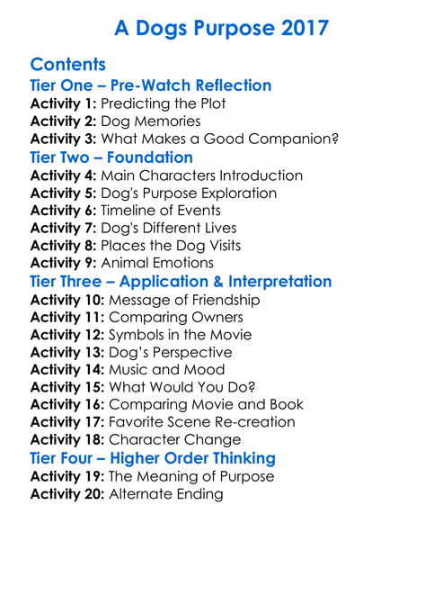 A Dogs Purpose 2017 Worksheet Activity Booklet