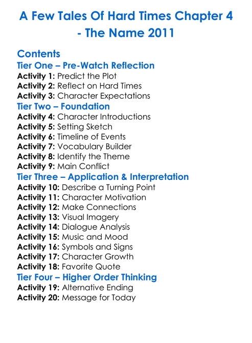 A Few Tales Of Hard Times Chapter 4 Worksheet Activity Booklet
