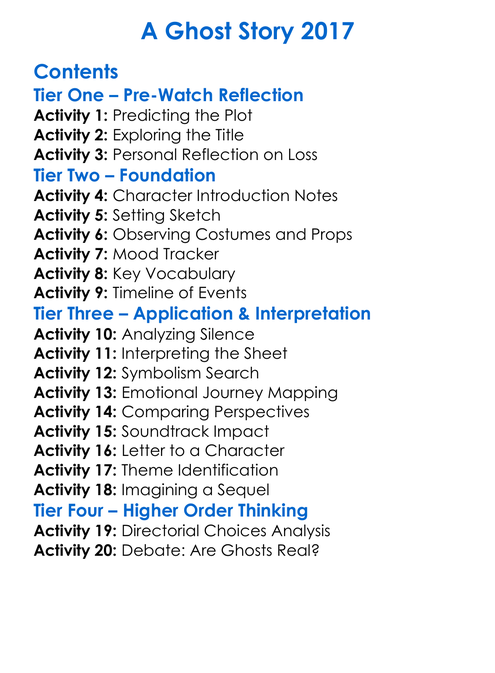 A Ghost Story 2017 Worksheet Activity Booklet