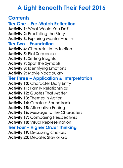 A Light Beneath Their Feet 2016 Worksheet Activity Booklet