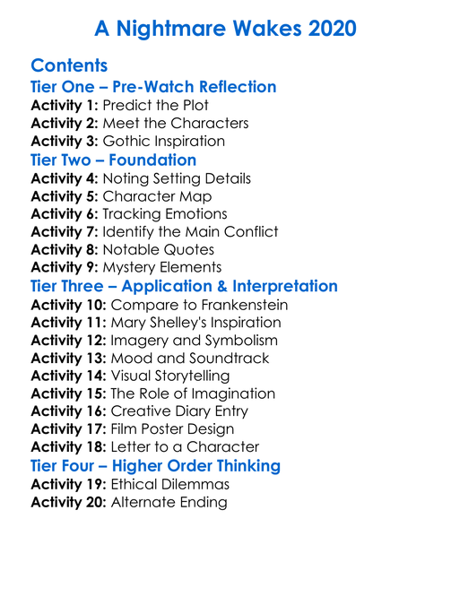 A Nightmare Wakes 2020 Worksheet Activity Booklet