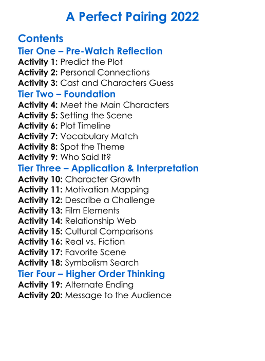 A Perfect Pairing 2022 Worksheet Activity Booklet