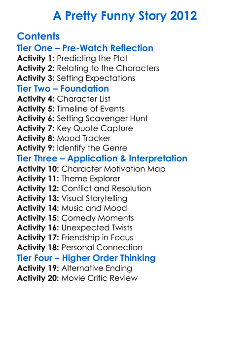 A Pretty Funny Story 2012 Worksheet Activity Booklet