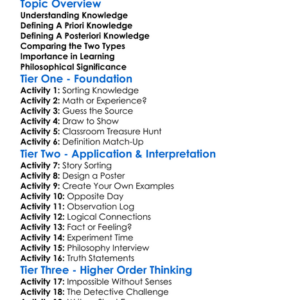 A Priori And A Posteriori Knowledge Worksheet Activity Booklet