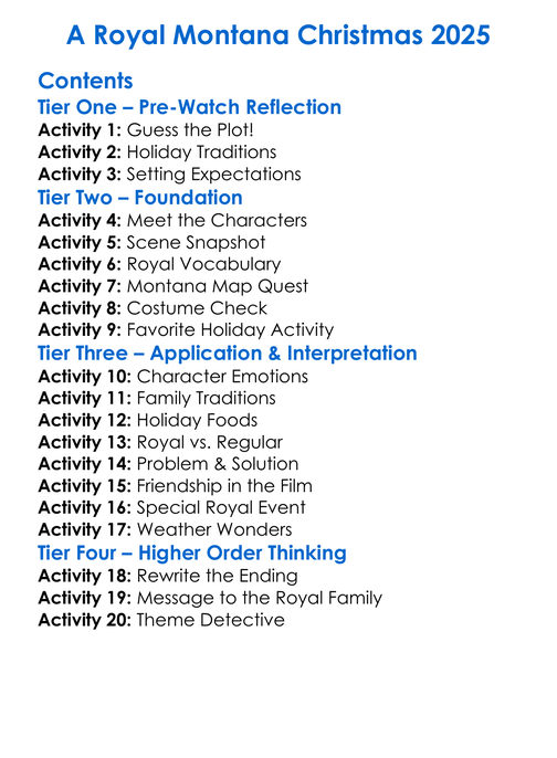 A Royal Montana Christmas 2025 Worksheet Activity Booklet