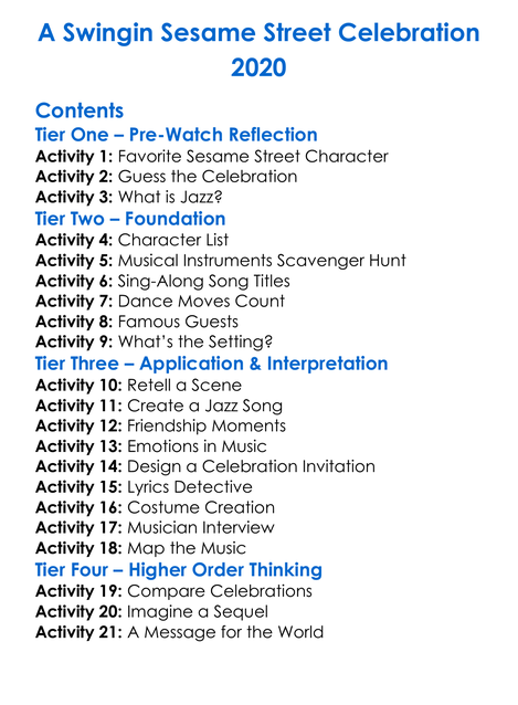 A Swingin Sesame Street Celebration 2020 Worksheet Activity Booklet