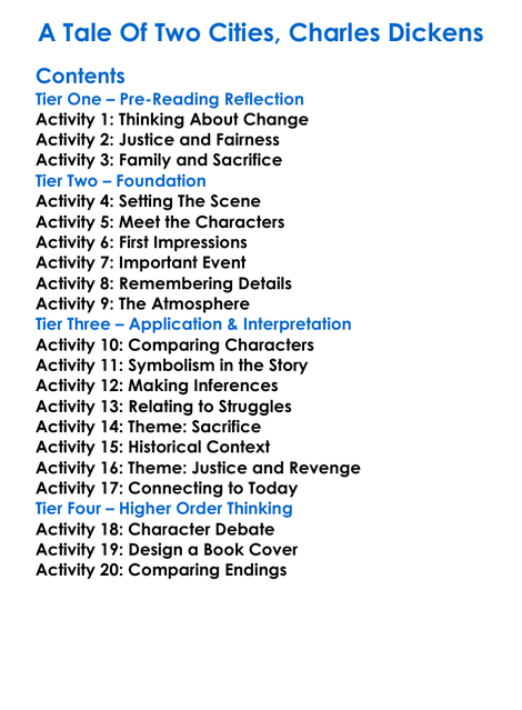 A Tale Of Two Cities Charles Dickens Worksheet Activity Booklet