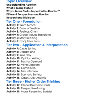 Abortion And Moral Status Worksheet Activity Booklet