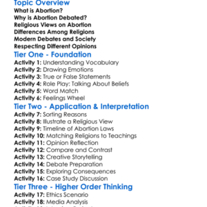 Abortion And Religious Responses Worksheet Activity Booklet