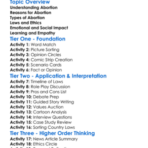 Abortion Worksheet Activity Booklet