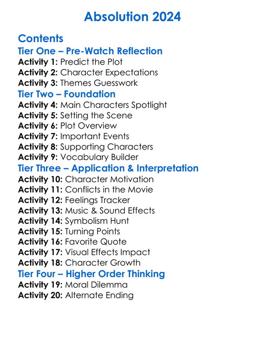 Absolution 2024 Worksheet Activity Booklet