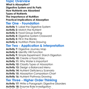 Absorption And Nutrition Worksheet Activity Booklet
