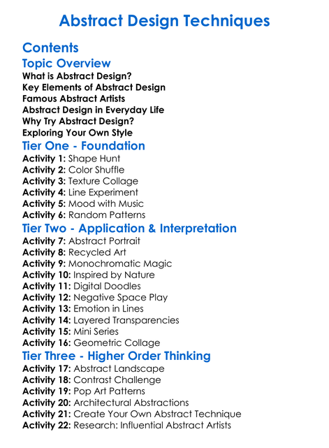 Abstract Design Techniques Worksheet Activity Booklet