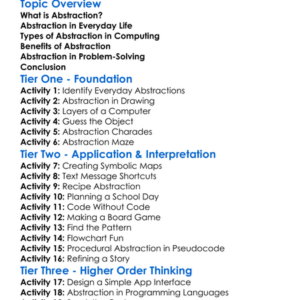 Abstraction In Computing Worksheet Activity Booklet