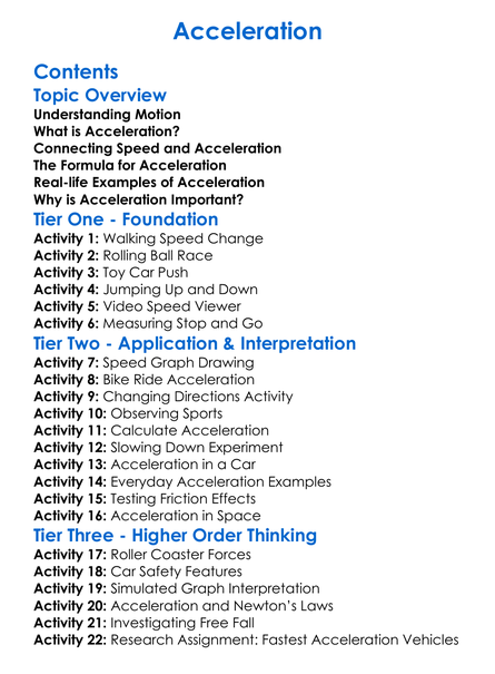 Acceleration Worksheet Activity Booklet
