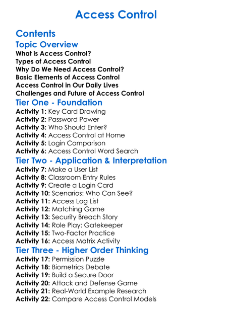 Access Control Worksheet Activity Booklet