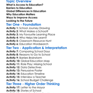 Access To Education Worksheet Activity Booklet