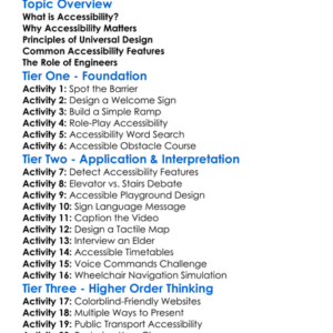 Accessibility In Engineering Worksheet Activity Booklet