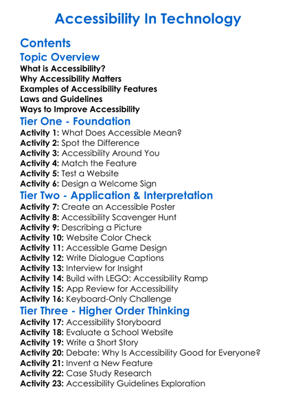Accessibility In Technology Worksheet Activity Booklet