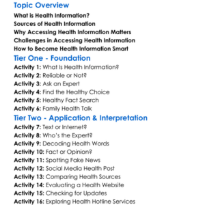 Accessing Health Information Worksheet Activity Booklet