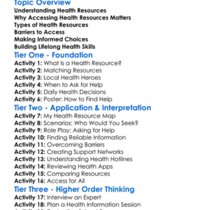 Accessing Health Resources Worksheet Activity Booklet