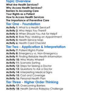 Accessing Health Services Worksheet Activity Booklet