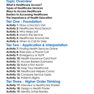 Accessing Healthcare Services Worksheet Activity Booklet