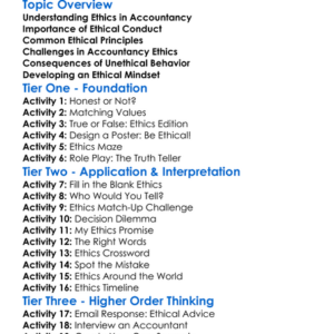 Accountancy Ethics Worksheet Activity Booklet