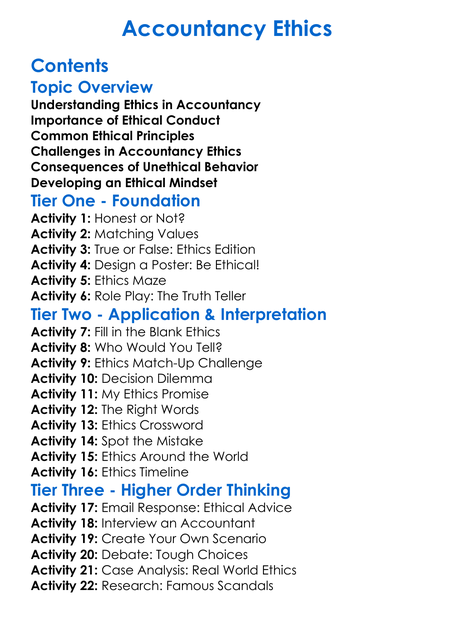 Accountancy Ethics Worksheet Activity Booklet